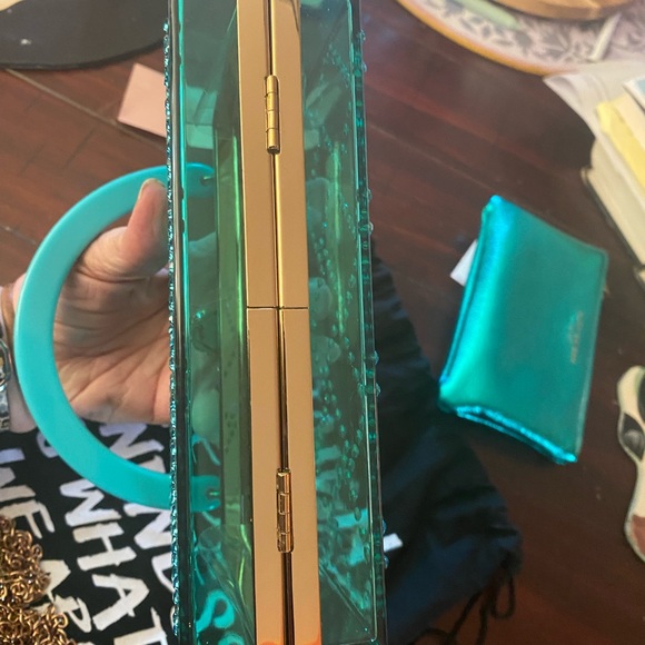 Kurt Geiger London  quilt box crystals clutch hand bag w/long chain - Picture 10 of 16